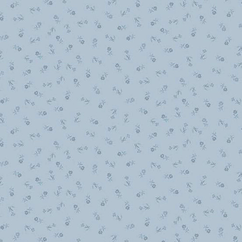 Makower UK Petite Fleur Sprig Blue fabric with small floral sprig motif on pale blue cotton background