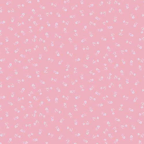 Makower UK Petite Fleur Sprig Pink fabric with small white floral sprig motif on blush pink cotton background