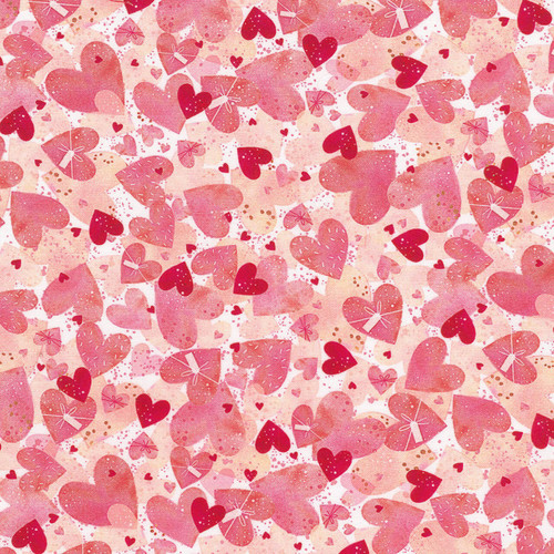 Robert Kaufman Charming Love Sweet fabric with layered blush and pink heart motifs on cotton