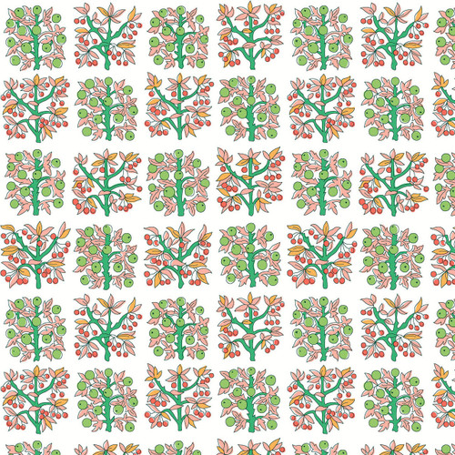 Liberty Gifts From The Garden Orchard Delights A neutral background with green fruit branches and coral berries cotton quilting fabric