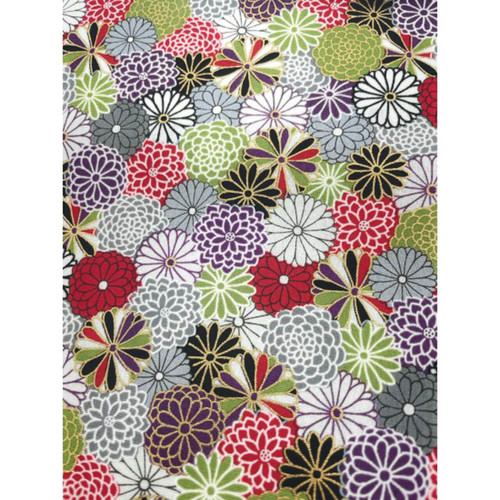 Nutex Kata Metallic collection Kata Metallic 3 metallic floral quilting fabric with multicolour chrysanthemum blooms and gold metallic accents