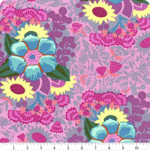 Northcott Fabrics Overdressed Grape Centerpiece violet floral cotton with ruler showing large-scale botanical motif in inches