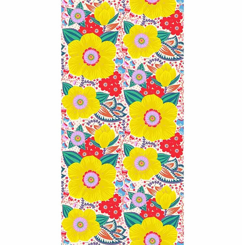 Northcott Fabrics Overdressed Primary Honorable Mention yellow and red large-scale floral quilting cotton showing full repeating pattern