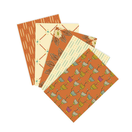 Delight Fat Quarter Bundle from Winged Garden by Alexandra Bordallo, five coordinating terracotta and cream floral cotton fat quarters with botanical and linear designs.
