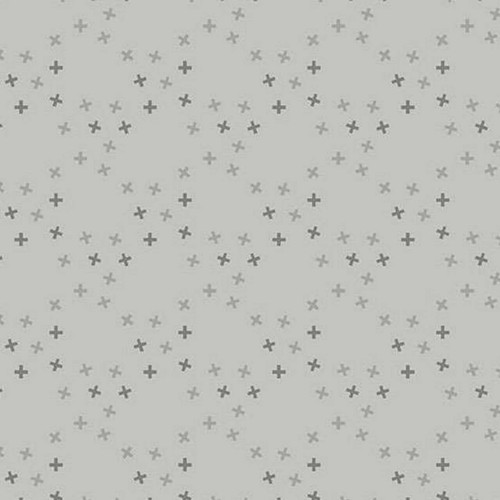 Andover Fabrics Moody Hues X Toss Nickle quilting cotton with scattered grey cross motif on soft nickel grey background