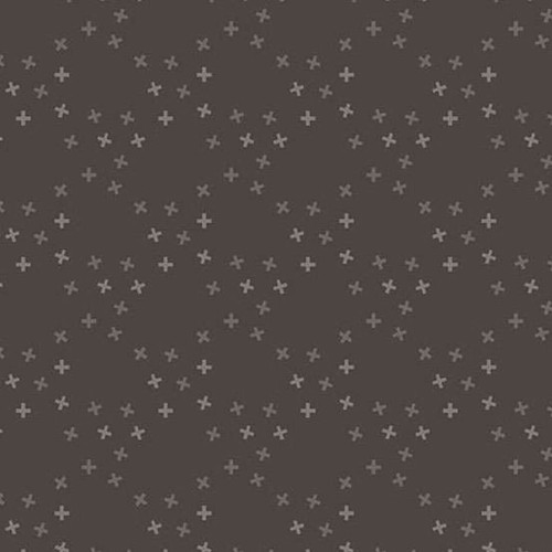 Andover Fabrics Moody Hues X Toss Charcoal quilting cotton with scattered grey cross motif on deep charcoal background