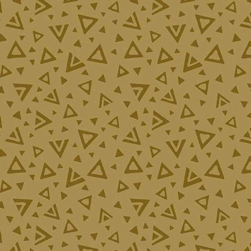Andover Fabrics Moody Hues Triangles Gold quilting cotton with scattered mustard triangle geometric pattern on gold background