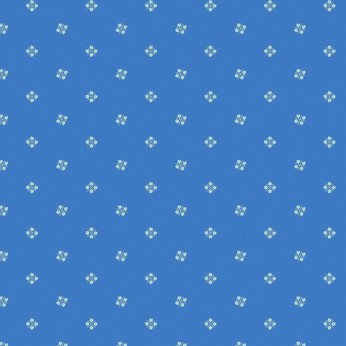 Cerulean Flower Box fabric with cerulean blue background, geometric floral motifs