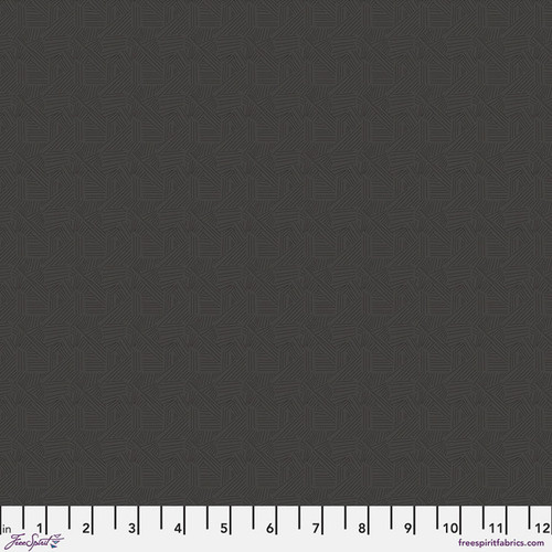 Free Spirit Pop Cloth Minimal - Soul fabric featuring charcoal grey geometric linework and interlocking angular motifs on cotton quilting fabric