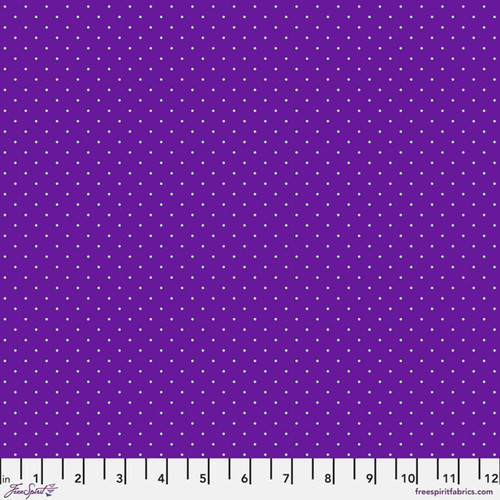 Tiny Dots in Opal by Tula Pink for FreeSpirit Fabrics featuring small pale aqua dots scattered across a rich purple background from the True Colors collection.