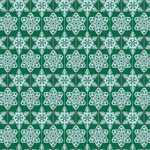 Northcott Cozy Christmas Collection Paperflakes Mint quilting fabric featuring white hanging snowflake ornaments on a mint green background.