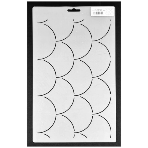 Flexible semi-transparent Mylar quilting stencil featuring a repeating 3.5-inch clamshell background pattern for marking consistent quilt designs.