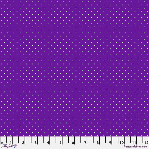 Tiny Dots in Opal by Tula Pink for FreeSpirit Fabrics featuring small pale aqua dots scattered across a rich purple background from the True Colors collection.