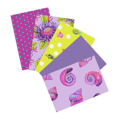 Ultraviolet Reef Tula Pink fat quarter bundle with five coordinated Floral Reef and True Colors quilting fabrics.