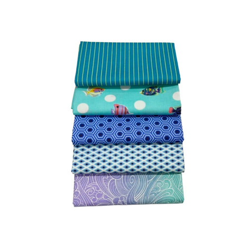 Stacked Seafoam Dreams fat quarter bundle featuring five studio-cut Tula Pink Floral Reef and True Colors fabrics.
