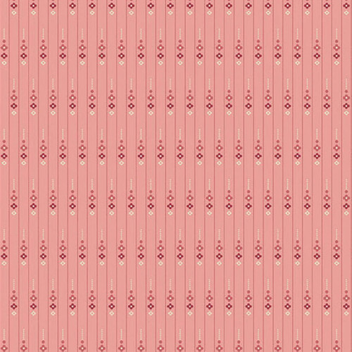 Andover Fabrics Wildflower Cottage Petal Chain Carnation—carnation pink with rose, crimson and cream petal chain stripe cotton print.