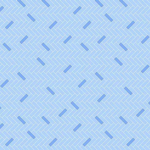 Steen in Delftware fabric featuring pale blue herringbone-style geometric pattern on a light background
