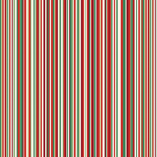 Makower UK Adorn Collection Classic Strip Light metallic quilting fabric with cream, green, red and sage striped design.