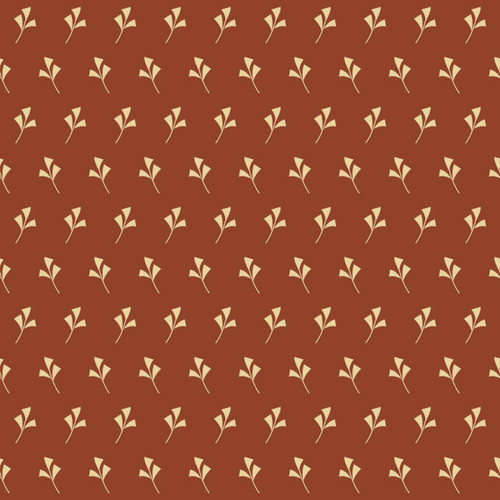 Bold gingko leaf design on a warm rust background, 100% cotton fabric from EQP's Of Old and New collection.