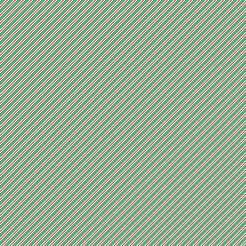 Makower UK The Nutcracker Collection Candy Cane Stripe Green quilting fabric featuring fine diagonal green, cream and red candy cane stripes.