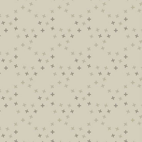 Andover Fabrics Moody Hues X Toss Umber quilting cotton with scattered umber cross motif on cream neutral background