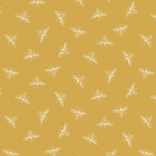 Petite Bee Butterscotch fabric with golden yellow background and white bee motifs from Petite Beehive Collection by Renee Nanneman