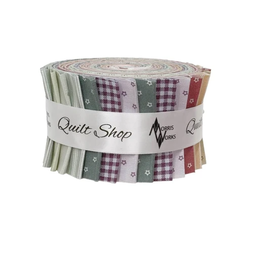 Nest Strip Roll by Ghazal Razavi of Figo Fabrics for Northcott, back view showing green, purple, pink and neutral 2.5" studio-cut quilting strips.