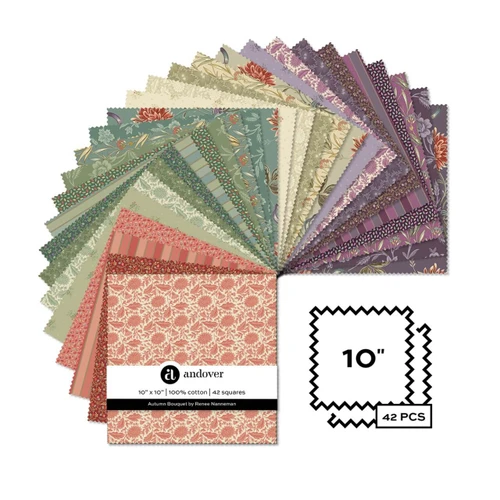Autumn Bouquet 10 inch squares by Renee Nanneman for Andover Fabrics, 42 piece quilting fabric pre-cut pack