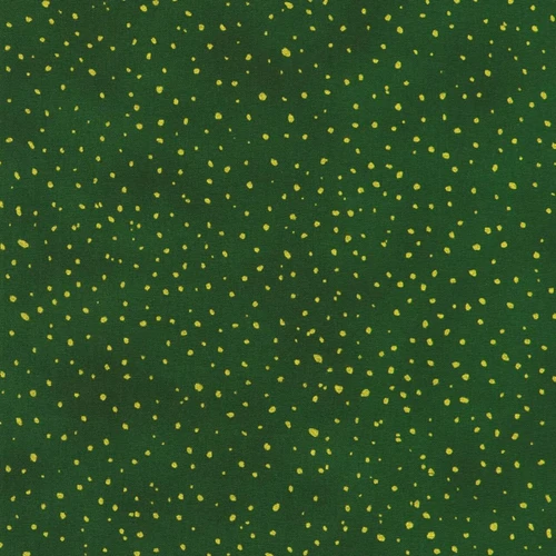 Robert Kaufman Holiday Flourish Speckles in Evergreen cotton fabric with scattered metallic gold speckles on a deep evergreen green background