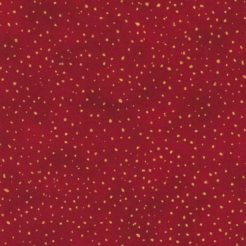 Robert Kaufman Holiday Flourish Speckles in Cranberry cotton fabric featuring scattered metallic gold speckles on a rich cranberry red background