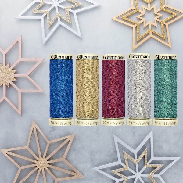 Metallic thread with a background of sparkly stars