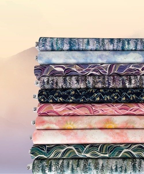 fabric collection against a mist mountain scene