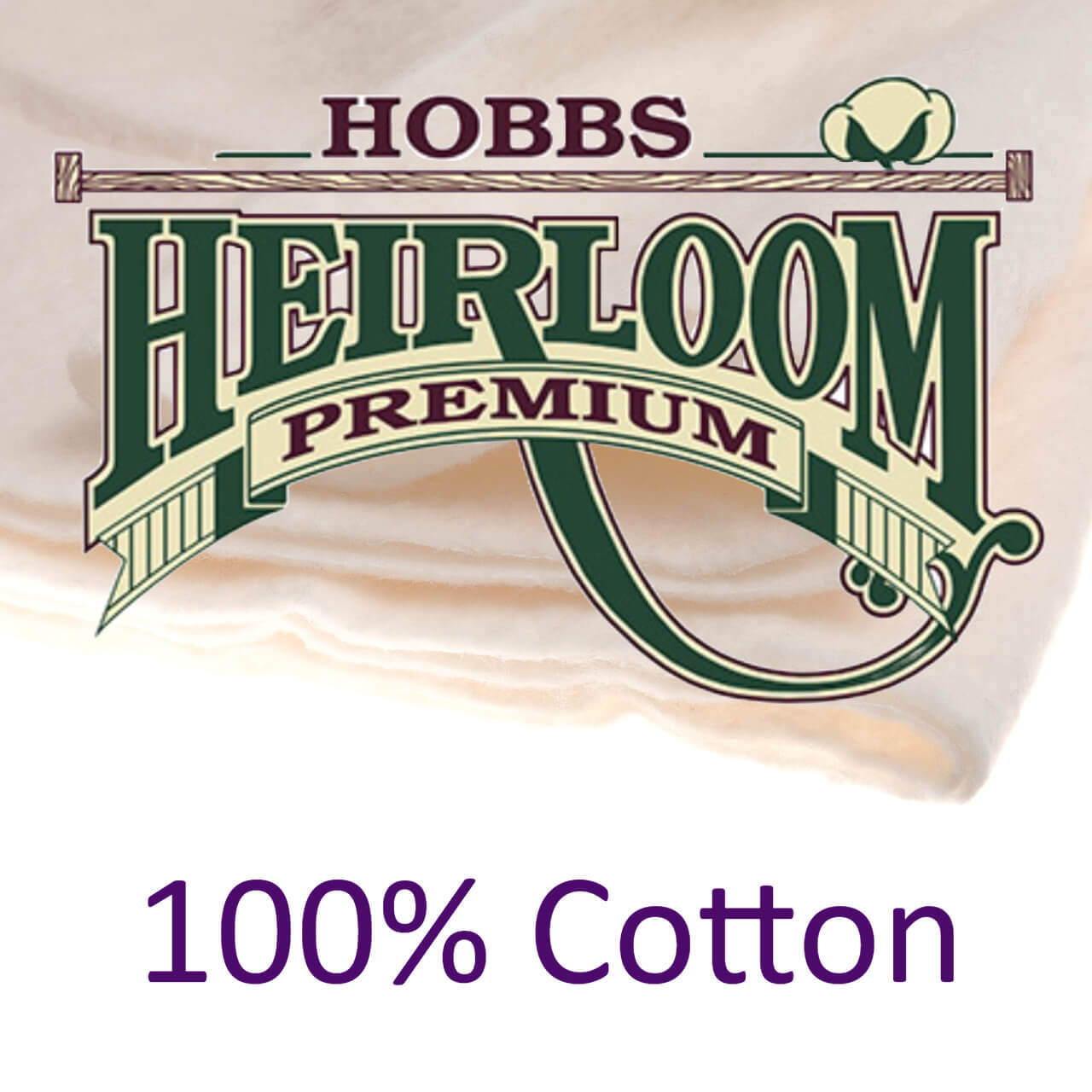 Sample of Heirloom Natural 100% Cotton Wadding  with logo overlaid