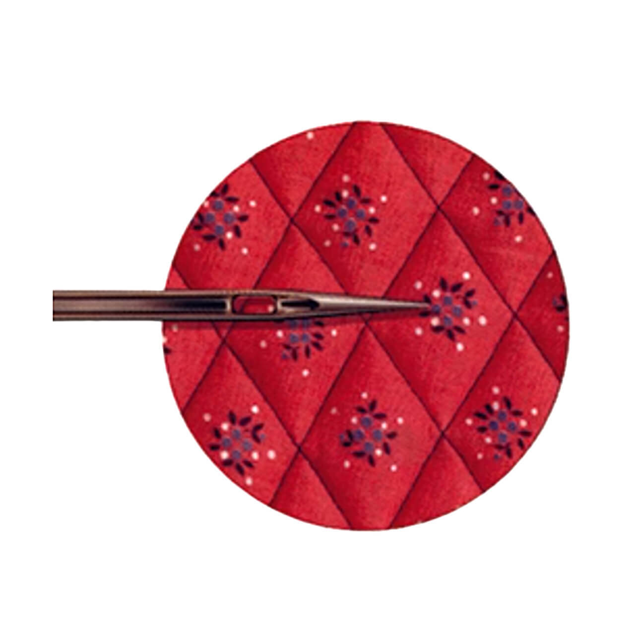 Schmetz Quilting needle tip against a quilted background
