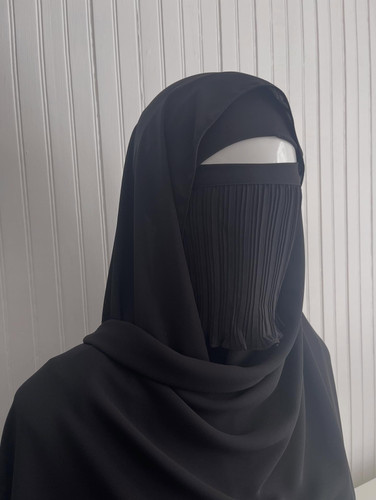 Georgette 3 pc Set. Shayla, Chiffon Pleated, Half Niqab & Niqab Headband Georgette 3 pc Set. Shayla, Chiffon Pleated, Half Niqab & Niqab Headband