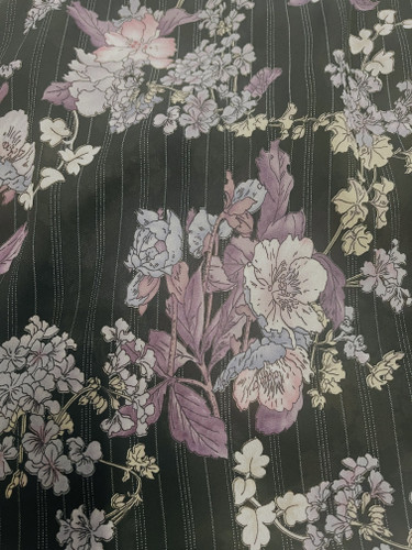 Black Pinstripe Floral Hijab - Georgette