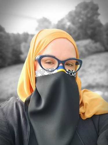 Kente Trimmed Half Niqab (White)  front view