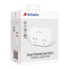 Verbatim Dual USB Surge Protected Charger with Double Adaptor in White 66595