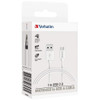 Verbatim Charge'n'Sync microUSB to USB-A 1m white cable 66579 front angled view of cable in its packaging