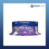 Verbatim DVD+R DL 25 Disc Spindle White Wide Inkjet Printable 43667 front view of spindle