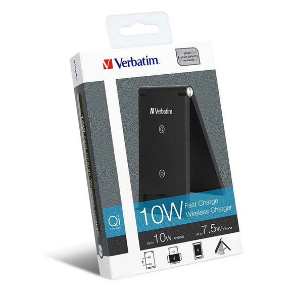 Image of Verbatim 10W Wireless Charging Stand (2 Coils) - Black 65945 in product box