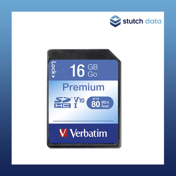 Image of a Verbatim SDHC 16GB (Class 10) 43962 front view of card out of packaging