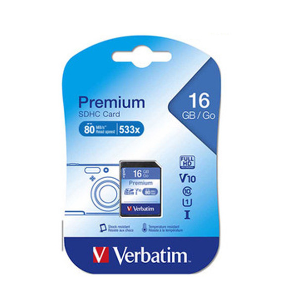 Verbatim SDHC 16GB (Class 10) 43962 front view in packaging