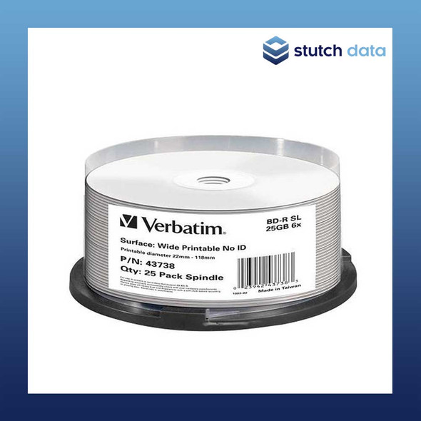 Verbatim BD-R 25GB 25 Disc Spindle White Wide Inkjet Printable 43738