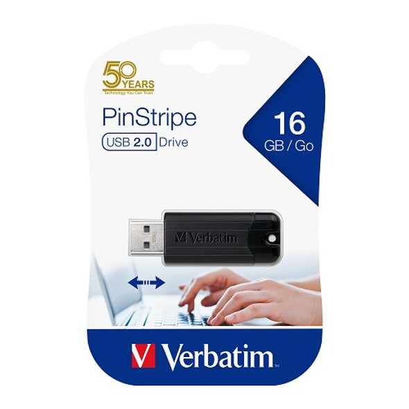 Verbatim Store'n'Go Pinstripe USB 2.0 Drive 16GB - Black 66341 in packaging