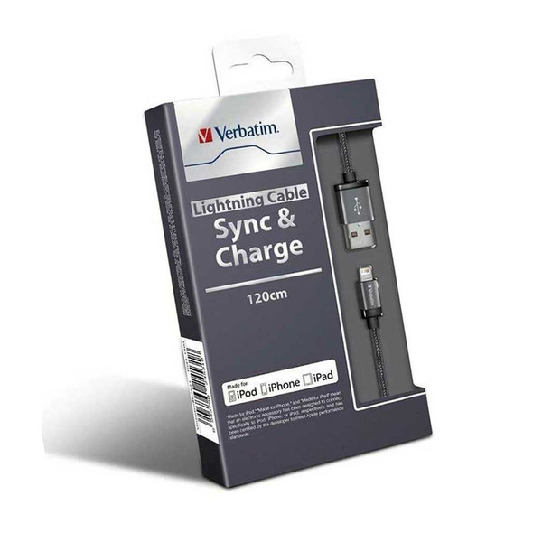 Verbatim Black Metallic Charge & Sync Lightning Cable 120cm 64530