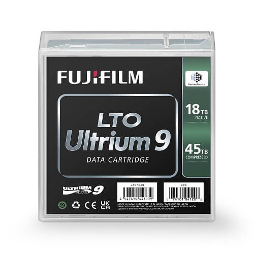 Fujifilm LTO9 Ultrium9 18TB/45TB Data Cartridge 71045 front view of the packaging & case