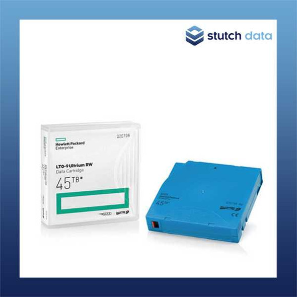 HPE LTO-9 Ultrium 18TB/45TB RW Data Cartridge Q2079A view of Case & packaging on the left & the cartridges on the right