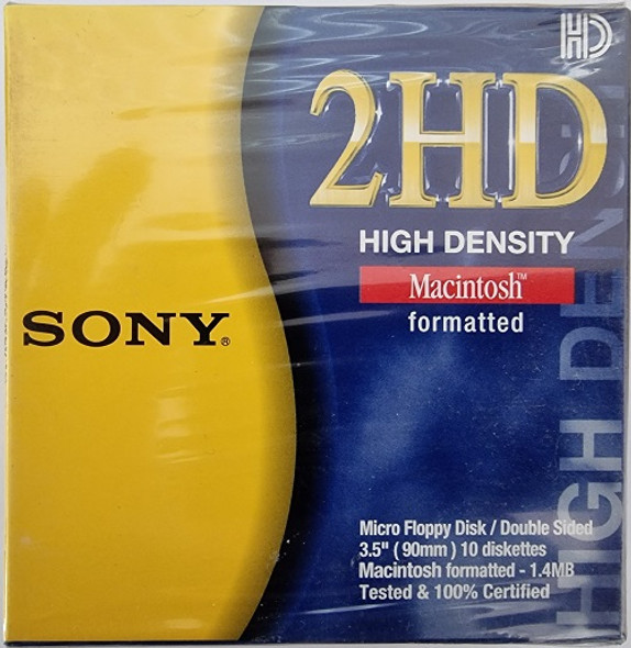 Sony 2HD Macintosh Formatted 3.5" DS 1.4MB Floppy Disks front 10MFD-2HD Sony 2HD Macintosh Formatted 3.5" DS 1.4MB Floppy Disks front 10MFD-2HD