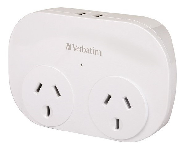 Verbatim Dual USB White Charger with Double Adapter 66595 front angled view of the Double Adapter